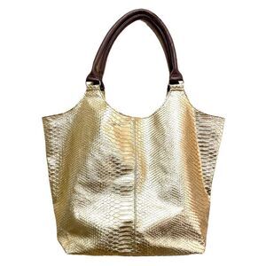 NEIMAN MARCUS Gold Python Embossed Tote